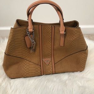 Tan Guess Handbag Faux Crocodile Print